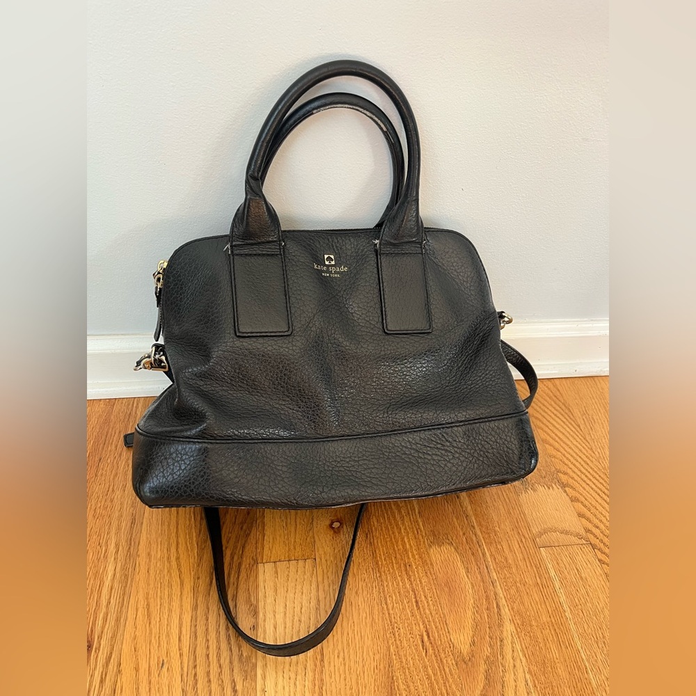 Kate Spade New York Black Pebbled Leather Top Handle Zipper Closure Satchel Bag